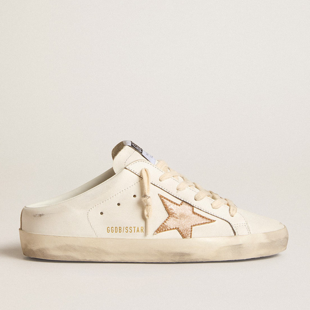 Golden Goose Super-Star Sneakers Sabots In Leather With Plasticized Gold Glitter Star GWF00110.F005888.10272