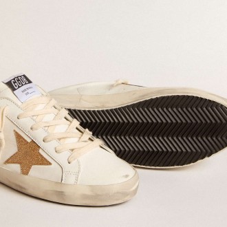 Golden Goose Super-Star Sneakers Sabots In Leather With Plasticized Gold Glitter Star GWF00110.F005888.10272