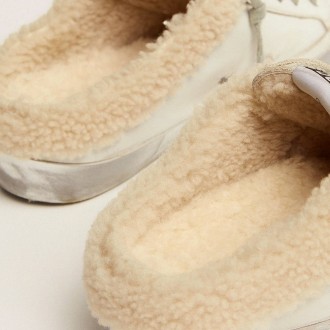 Golden Goose Super-Star Sneakers Sabots In White Leather With Shearling Lining GWF00110.F001724.10224