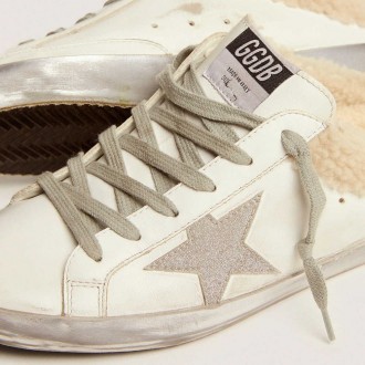 Golden Goose Super-Star Sneakers Sabots In White Leather With Shearling Lining GWF00110.F001724.10224