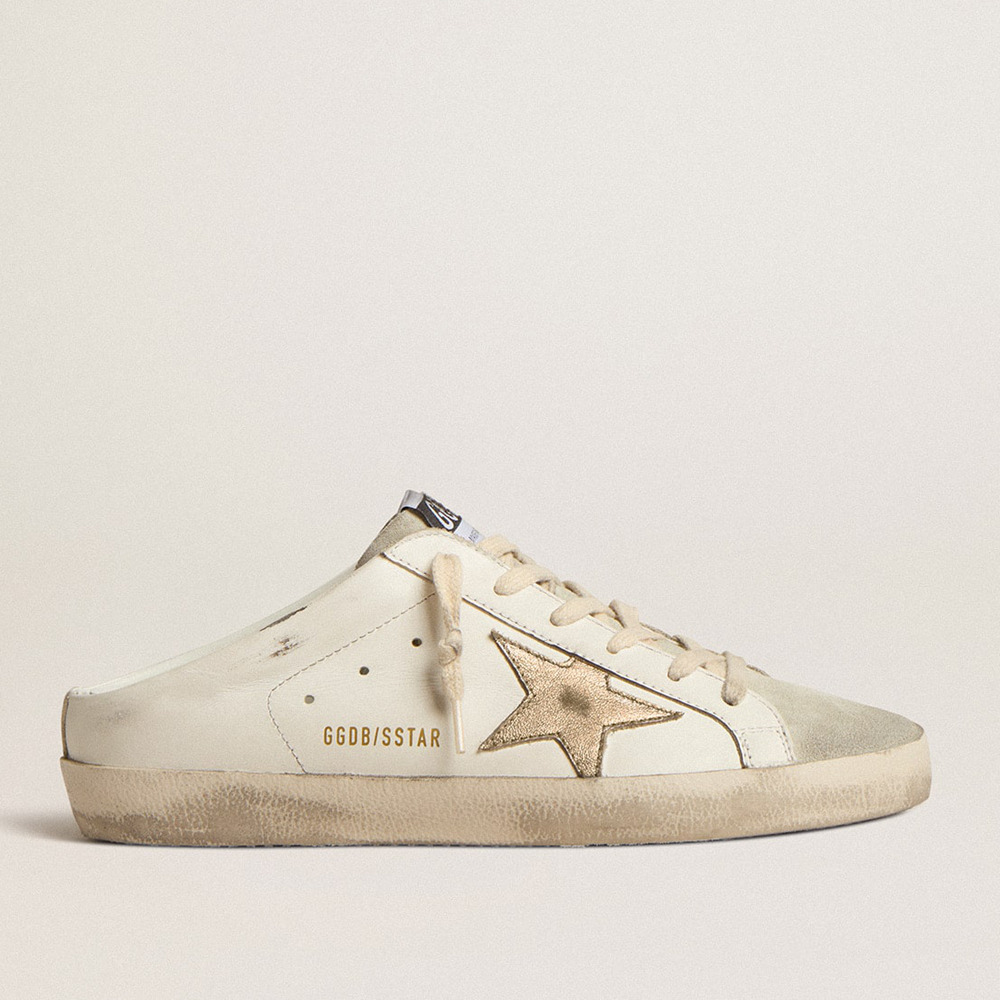 Golden Goose Super-Star Sneakers Sabots With Platinum Star And Ice-gray Suede Tongue GWF00110.F005347.11702