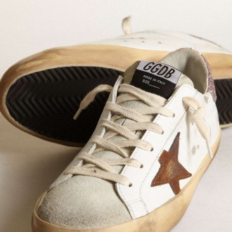 Golden Goose Super-Star Sneakers With A Tan Star And Pink Glitter Heel Tab GWF00101.F003396.11237