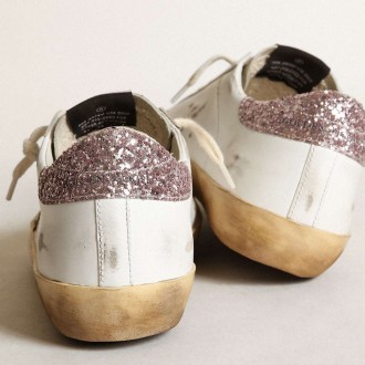 Golden Goose Super-Star Sneakers With A Tan Star And Pink Glitter Heel Tab GWF00101.F003396.11237