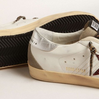 Golden Goose Super-Star Sneakers With Burgundy Glitter Star And Silver Heel Tab GWF00102.F004057.11372