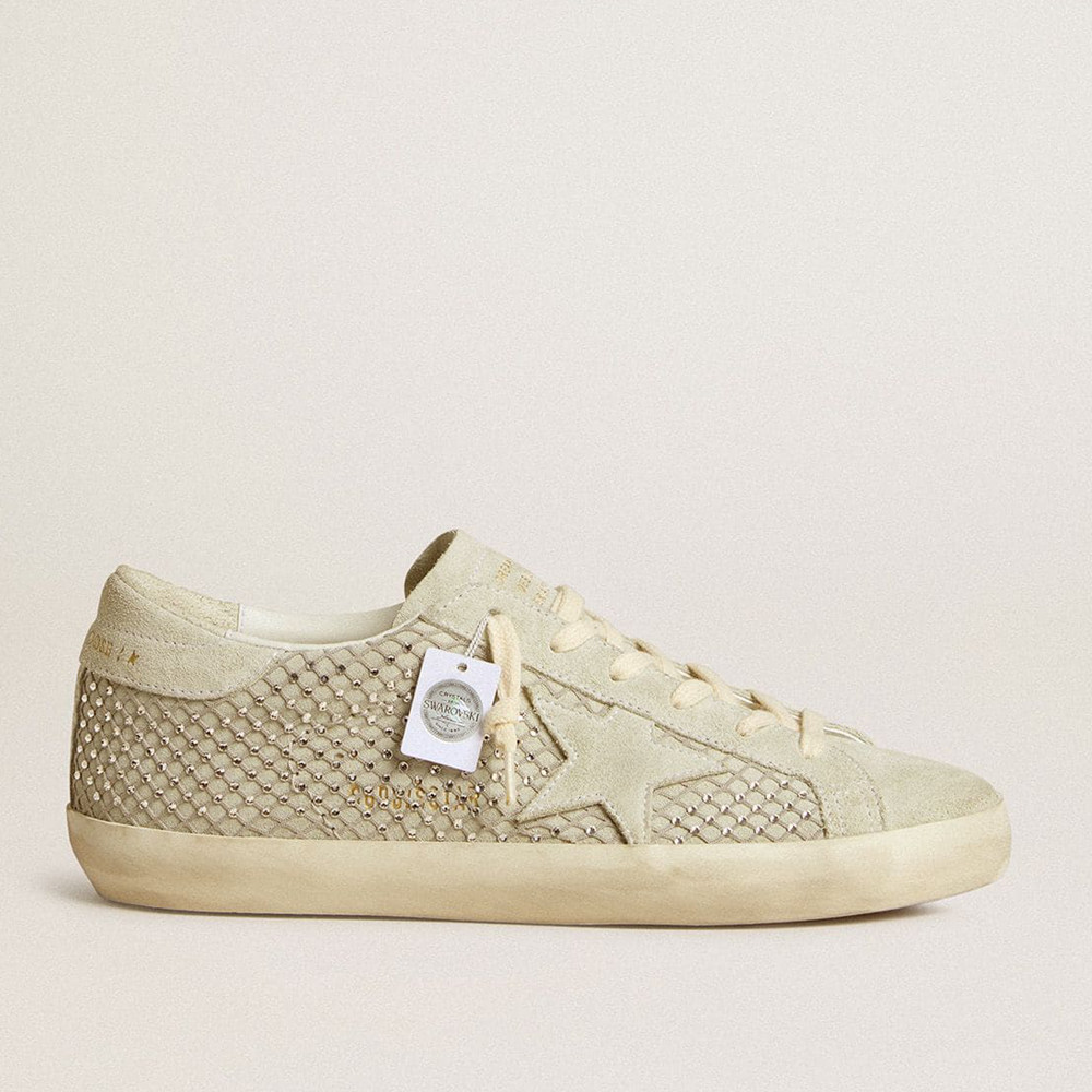 Golden Goose Super-Star Sneakers With Gray Suede Star And Swarovski Crystal Mesh GWF00101.F007026.60120