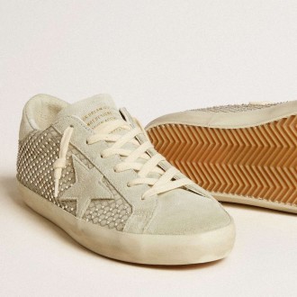 Golden Goose Super-Star Sneakers With Gray Suede Star And Swarovski Crystal Mesh GWF00101.F007026.60120