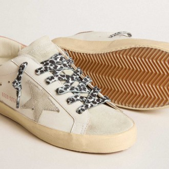 Golden Goose Super-Star Sneakers With Ice-gray Star And Pink Lizard-print Heel Tab GWF00102.F005923.11868