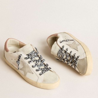 Golden Goose Super-Star Sneakers With Ice-gray Star And Pink Lizard-print Heel Tab GWF00102.F005923.11868