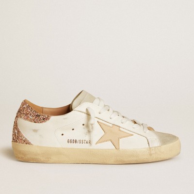 Golden Goose Super-Star Sneakers With Nude Leather Star And Gold Glitter Heel Tab GWF00102.F006506.82808