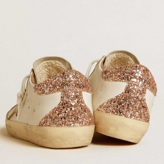 Golden Goose Super-Star Sneakers With Nude Leather Star And Gold Glitter Heel Tab GWF00102.F006506.82808