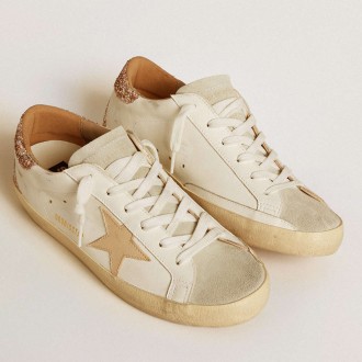 Golden Goose Super-Star Sneakers With Nude Leather Star And Gold Glitter Heel Tab GWF00102.F006506.82808