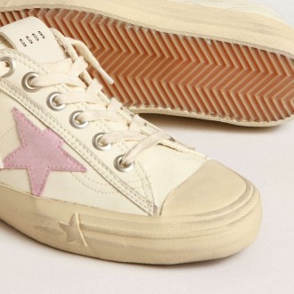 Golden Goose V-Star Sneakers In Beige Nappa Leather With Old-rose Suede Star GWF00129.F004059.15418