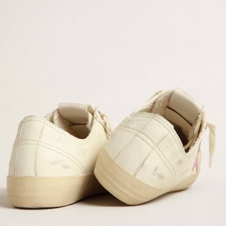 Golden Goose V-Star Sneakers In Beige Nappa Leather With Old-rose Suede Star GWF00129.F004059.15418