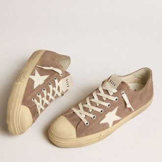 Golden Goose V-Star Sneakers In Dove-gray Suede With White Nappa Leather Star GMF00129.F005291.60481