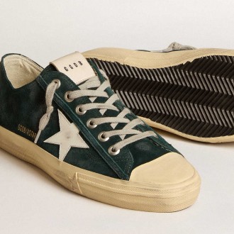 Golden Goose V-Star Sneakers In Forest-green Suede With White Leather Star GMF00129.F005999.35892