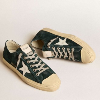 Golden Goose V-Star Sneakers In Forest-green Suede With White Leather Star GMF00129.F005999.35892