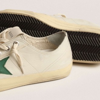 Golden Goose V-Star Sneakers In Glossy Leather With Green Leather Star GMF00129.F004023.10502