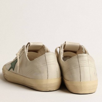 Golden Goose V-Star Sneakers In Glossy Leather With Green Leather Star GMF00129.F004023.10502