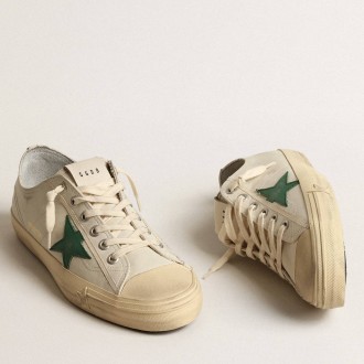 Golden Goose V-Star Sneakers In Glossy Leather With Green Leather Star GMF00129.F004023.10502