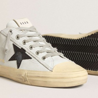 Golden Goose V-Star Sneakers In Leather With Black Crocodile-print Leather Star And Heel Tab GMF00129.F005996.10283