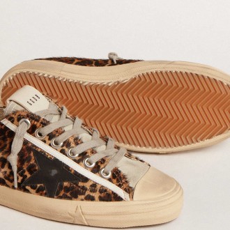 Golden Goose V-Star Sneakers In Leopard Pony Skin With Black Leather Star And Heel Tab GWF00129.F005030.81629