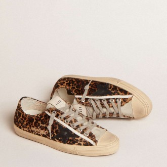 Golden Goose V-Star Sneakers In Leopard Pony Skin With Black Leather Star And Heel Tab GWF00129.F005030.81629