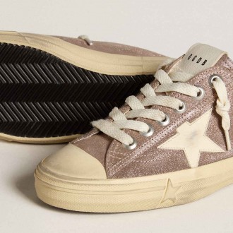 Golden Goose V-Star Sneakers In Light Brown Metallic Suede With Cream Leather Star GWF00129.F006549.55629