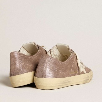 Golden Goose V-Star Sneakers In Light Brown Metallic Suede With Cream Leather Star GWF00129.F006549.55629