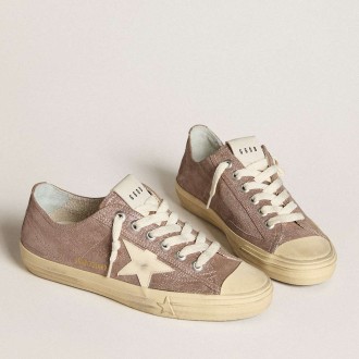 Golden Goose V-Star Sneakers In Light Brown Metallic Suede With Cream Leather Star GWF00129.F006549.55629