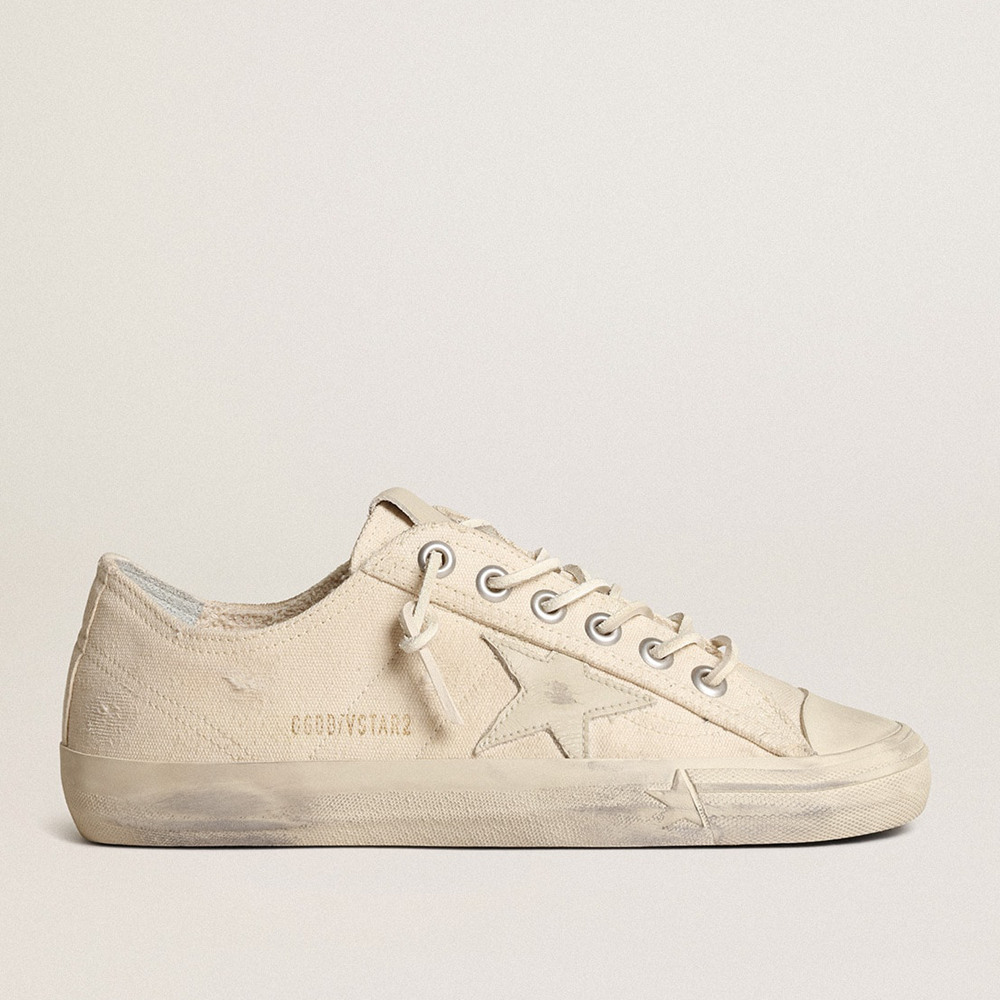 Golden Goose V-Star Sneakers In Light Cream Canvas With Milk-white Leather Star GWF00129.F003135.11149