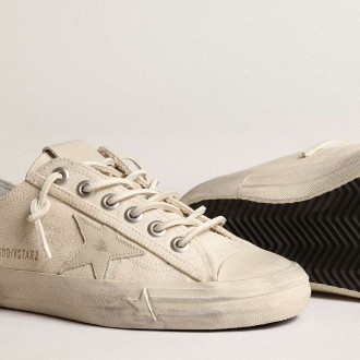 Golden Goose V-Star Sneakers In Light Cream Canvas With Milk-white Leather Star GWF00129.F003135.11149