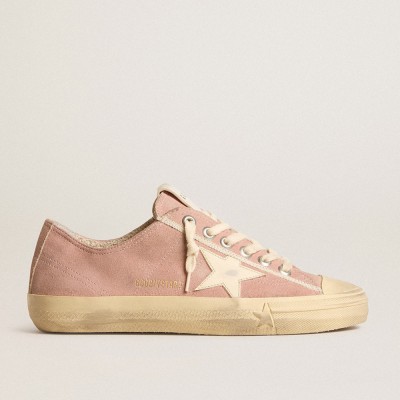 Golden Goose V-Star Sneakers In Pink Suede With Cream Leather Star GWF00129.F005885.25703