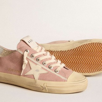 Golden Goose V-Star Sneakers In Pink Suede With Cream Leather Star GWF00129.F005885.25703