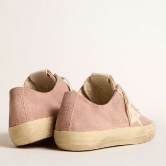 Golden Goose V-Star Sneakers In Pink Suede With Cream Leather Star GWF00129.F005885.25703