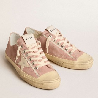 Golden Goose V-Star Sneakers In Pink Suede With Cream Leather Star GWF00129.F005885.25703