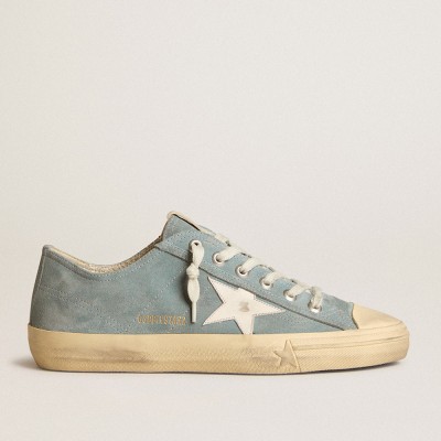 Golden Goose V-Star Sneakers In Silver-blue Suede With White Leather Star GMF00129.F005998.50860