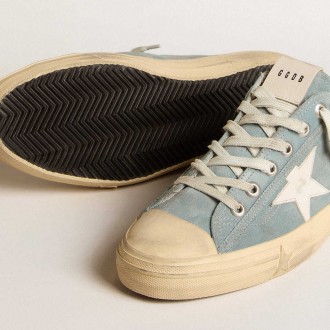 Golden Goose V-Star Sneakers In Silver-blue Suede With White Leather Star GMF00129.F005998.50860