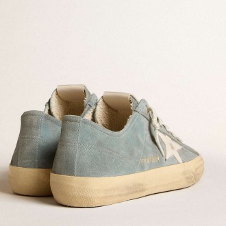 Golden Goose V-Star Sneakers In Silver-blue Suede With White Leather Star GMF00129.F005998.50860