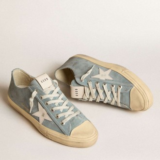 Golden Goose V-Star Sneakers In Silver-blue Suede With White Leather Star GMF00129.F005998.50860