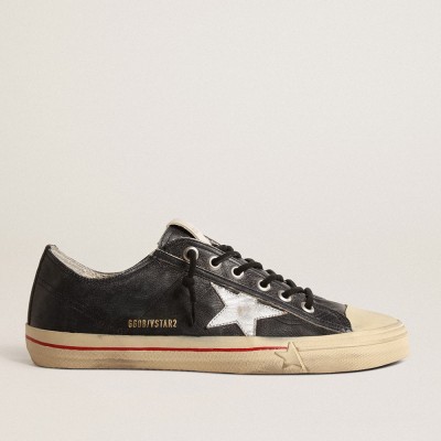 Golden Goose V-Star Sneakers LTD In Blue Leather With Silver Metallic Leather Star GMF00129.F004630.50580