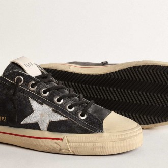 Golden Goose V-Star Sneakers LTD In Blue Leather With Silver Metallic Leather Star GMF00129.F004630.50580