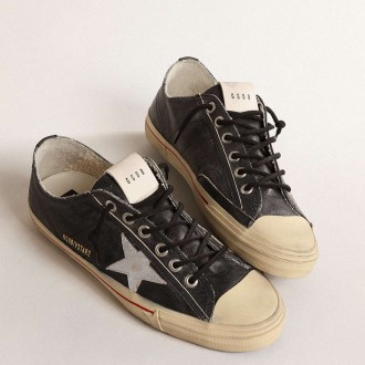 Golden Goose V-Star Sneakers LTD In Blue Leather With Silver Metallic Leather Star GMF00129.F004630.50580