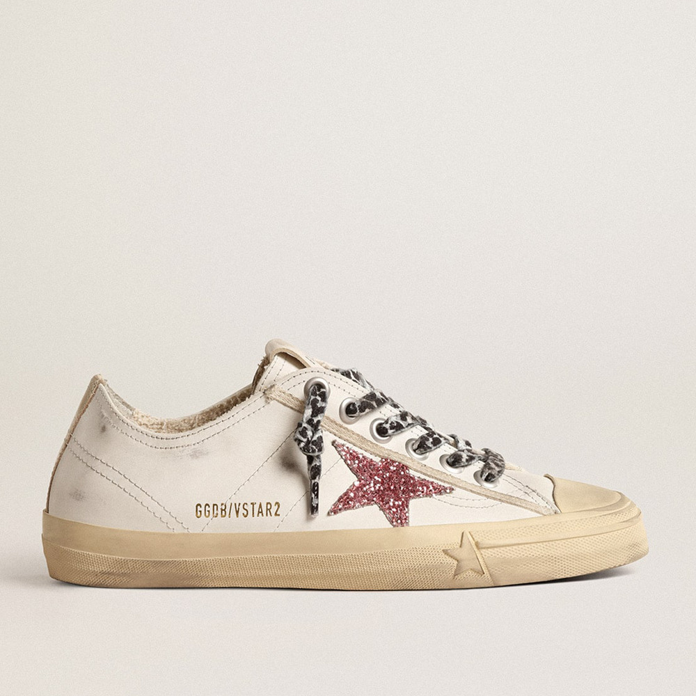 Golden Goose V-Star Sneakers With Pink Glitter Star And Metallic Leather Heel Tab GWF00129.F004576.11504