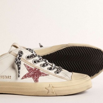 Golden Goose V-Star Sneakers With Pink Glitter Star And Metallic Leather Heel Tab GWF00129.F004576.11504