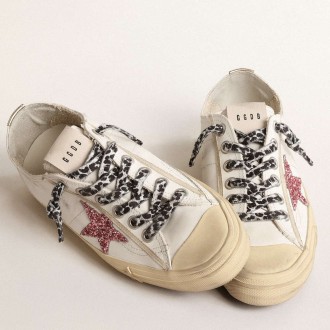 Golden Goose V-Star Sneakers With Pink Glitter Star And Metallic Leather Heel Tab GWF00129.F004576.11504