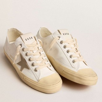 Golden Goose White Bio-based V-Star Sneakers With Dove-gray Leather Star GWF00129.F005909.10961