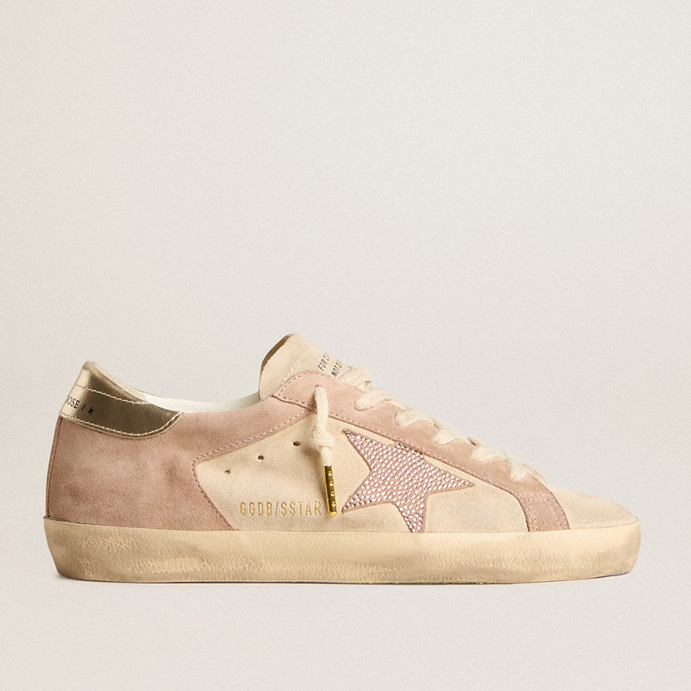 Golden Goose Woman's Super-Star Sneakers In Pale Pink Suede With Suede Star And Platinum Heel Tab GWF00103.F005864.25728