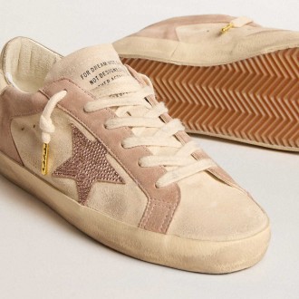 Golden Goose Woman's Super-Star Sneakers In Pale Pink Suede With Suede Star And Platinum Heel Tab GWF00103.F005864.25728