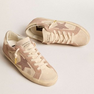 Golden Goose Woman's Super-Star Sneakers In Pale Pink Suede With Suede Star And Platinum Heel Tab GWF00103.F005864.25728