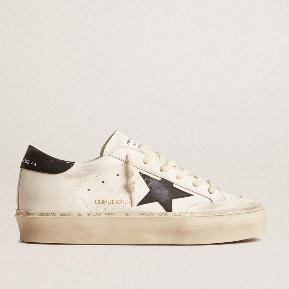 Golden Goose Woman's White Bio-based Hi Star Sneakers LTD With Black Bio-based Star And Heel Tab GWF00755.F005860.10283